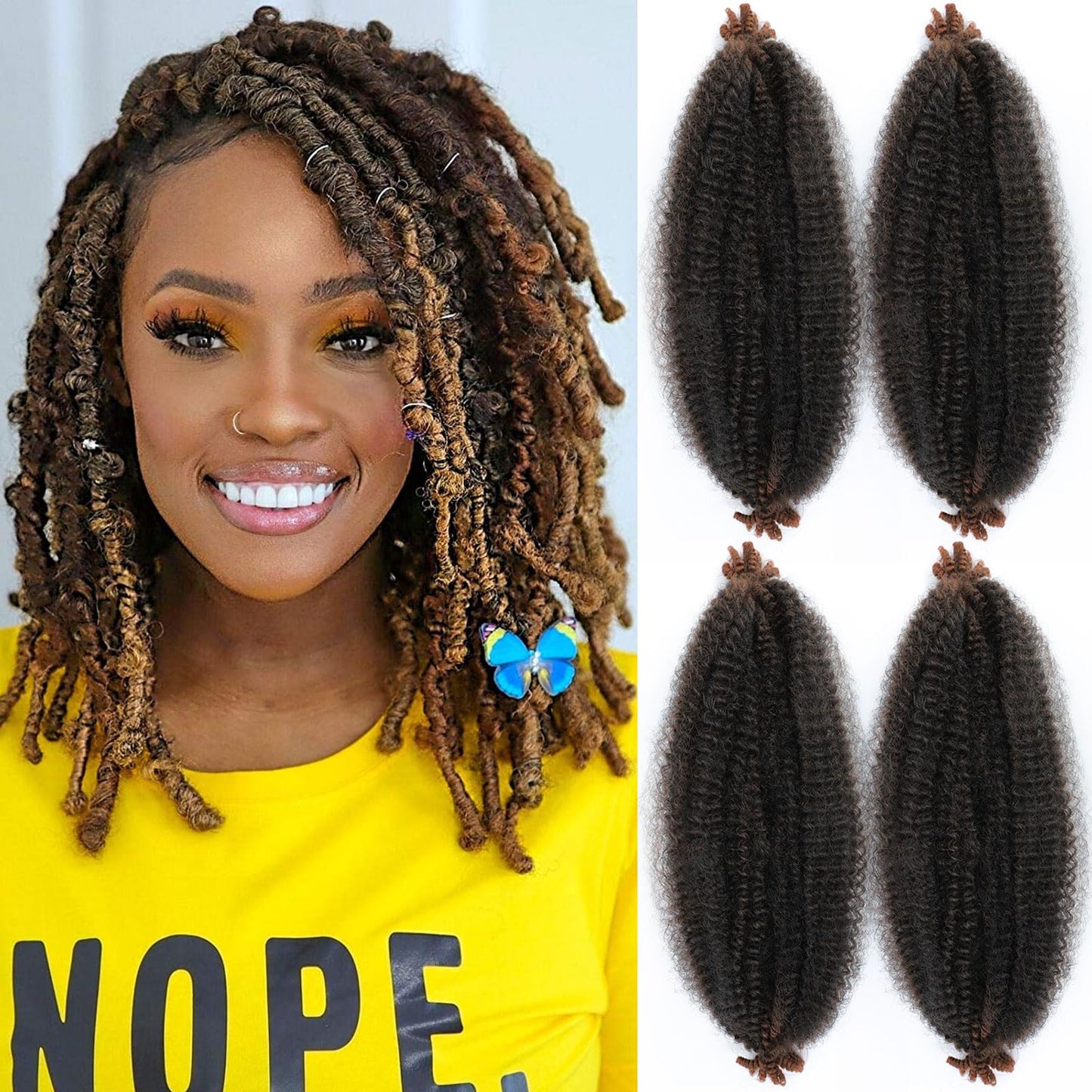 Marley Twist Braiding Hair, 16 Inch 4 Packs Soft Springy Afro Kinky Twist Hair For Braiding,Two Tone Pre-Fluffed Spring Twist Hair, Twisted Up Marley Hair For Women Crochet Braids(16inch,4packs,T30#)