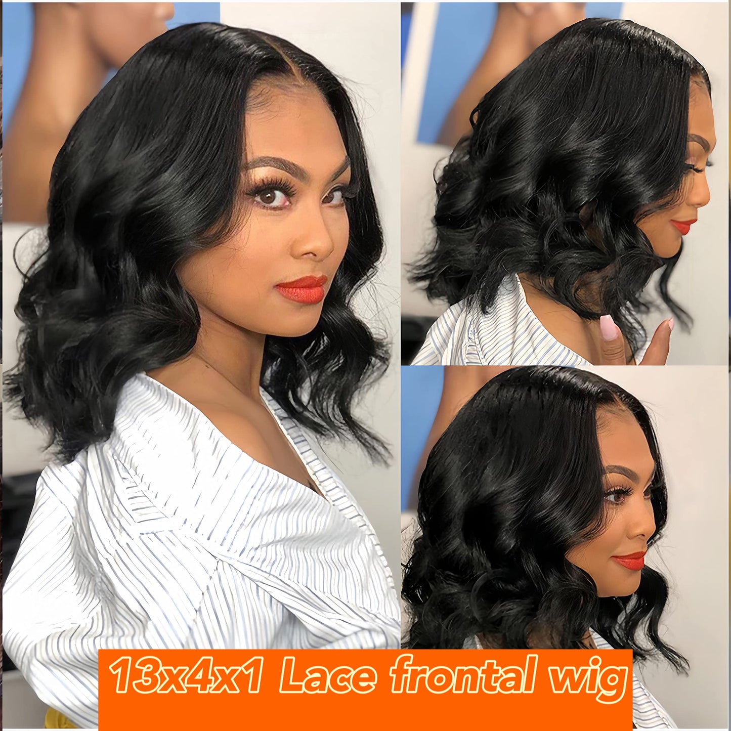 Pickone Bob Wig Human Hair Wigs For Black Women13x4x1 Glueless Lace Front Wigs Human Hair Pre Plucked Short Bob Body Wave Lace Closure Wigs Loose Wave Wigs Brazilian Virgin Remy Hair Wig 14inch