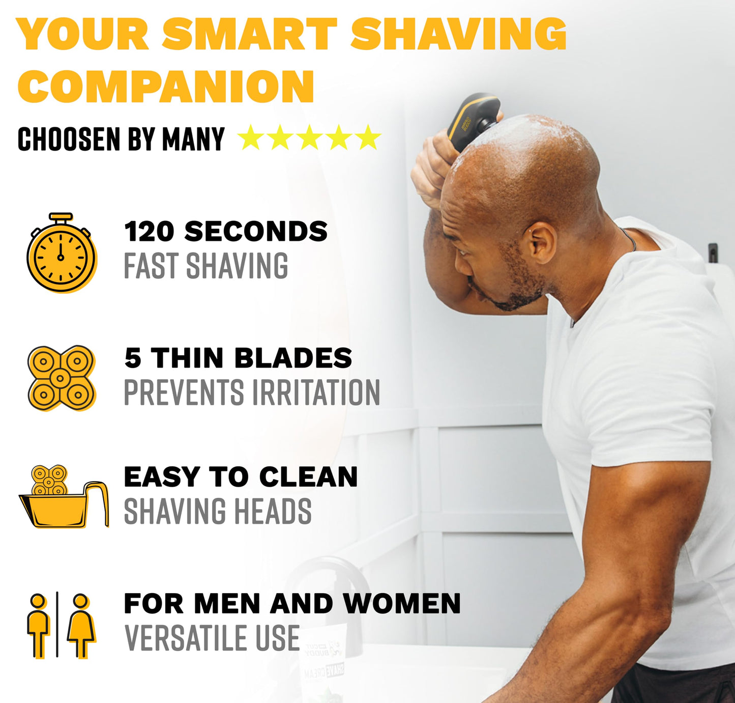 Head Shaver for Bald Men, New & Improved Bald Buddy, Gift for Men, Waterproof, Rechargeable Electric Razor, Cordless, Battery & Cleaning Indicator