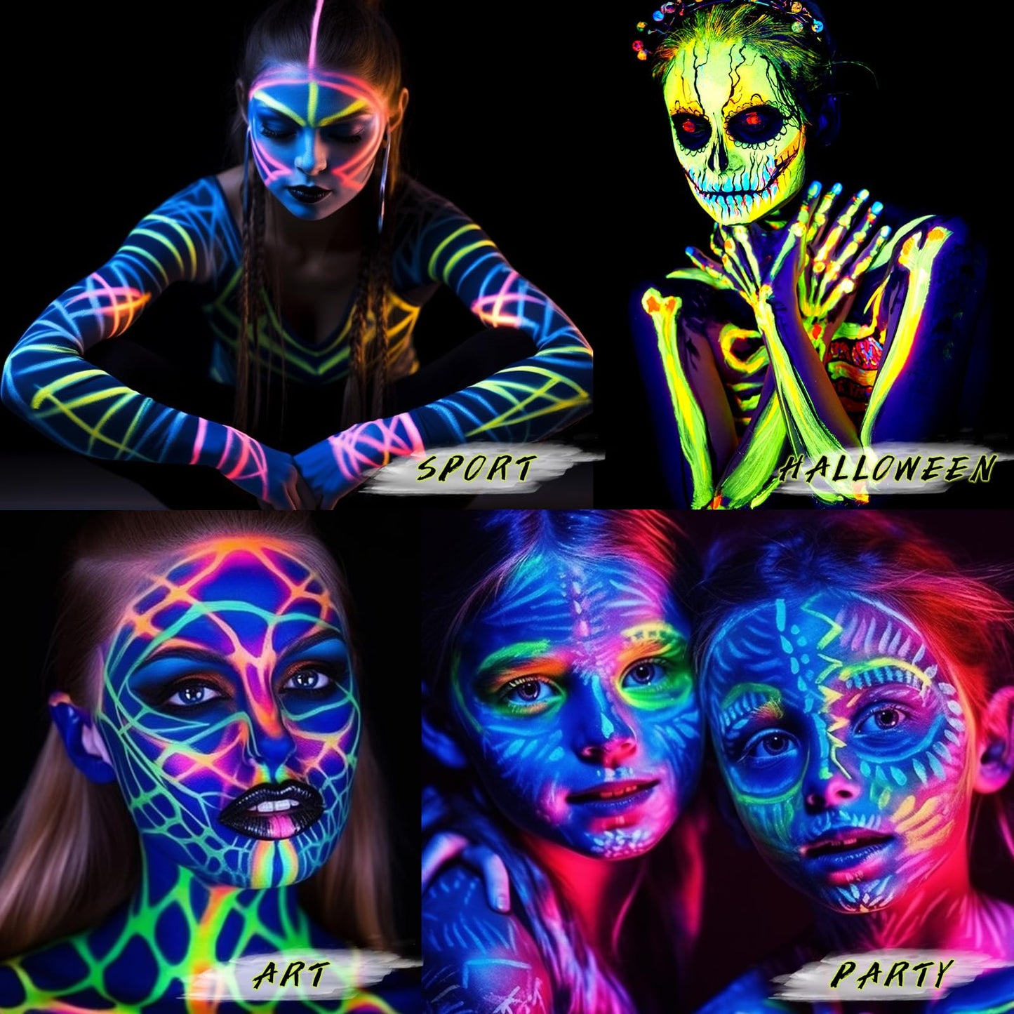 BOBISUKA Neon Green Face Body Paint Stick Water Based Glow In The UV Light Face Painting Kit Eye Black Sticks for Sports Quick Drying Foundation Makeup for Halloween Cosplay SFX Costume Party