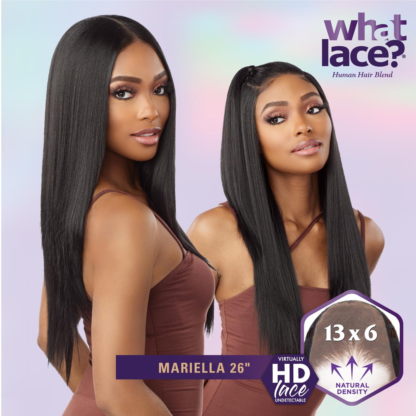 Sensationnel What Lace 13x6 Wigs - Human Hair Blend MARIELLA 26-inch Cloud 9 synthetic with preplucked hairline - Whatlace HHM MARIELLA 26 inch (COLORMELTHAZEL)