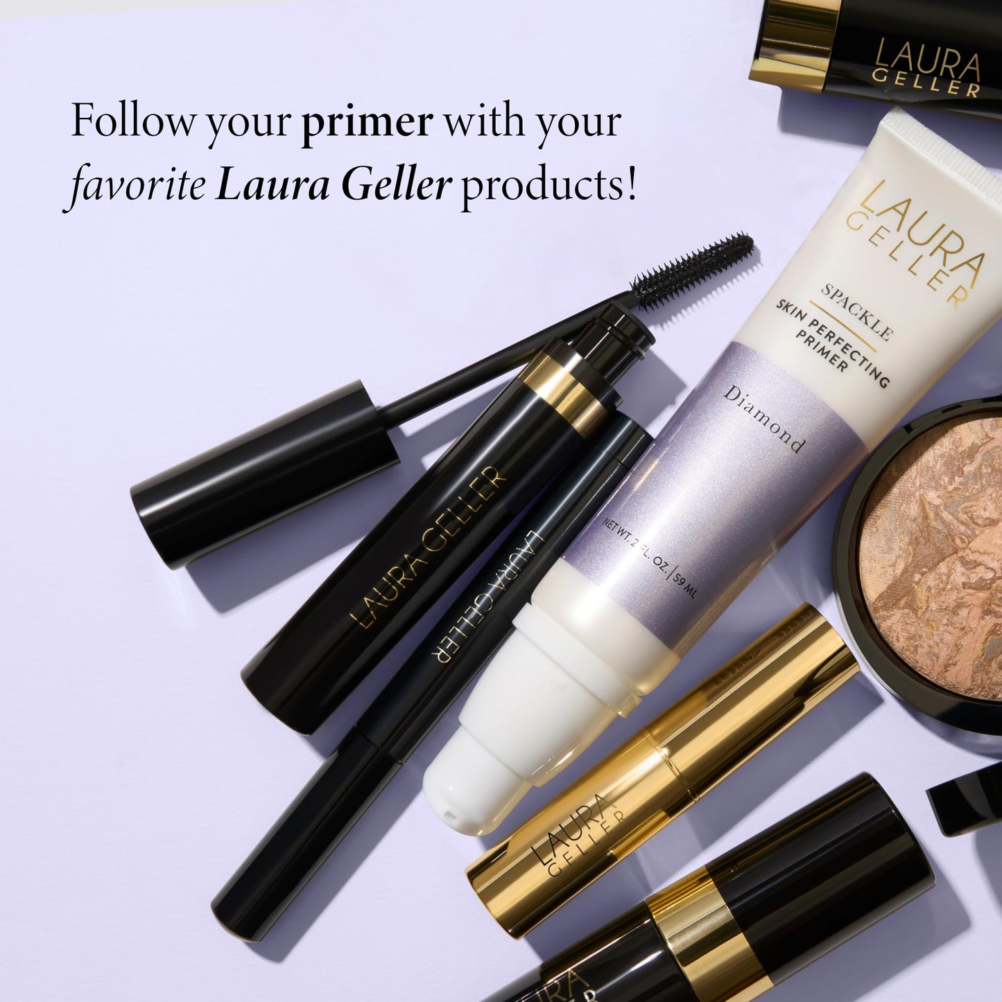 LAURA GELLER NEW YORK Illuminating Duo: Baked Balance-n-Glow Illuminating Foundation, Tan + Spackle Skin-Perfecting Makeup Primer, Diamond