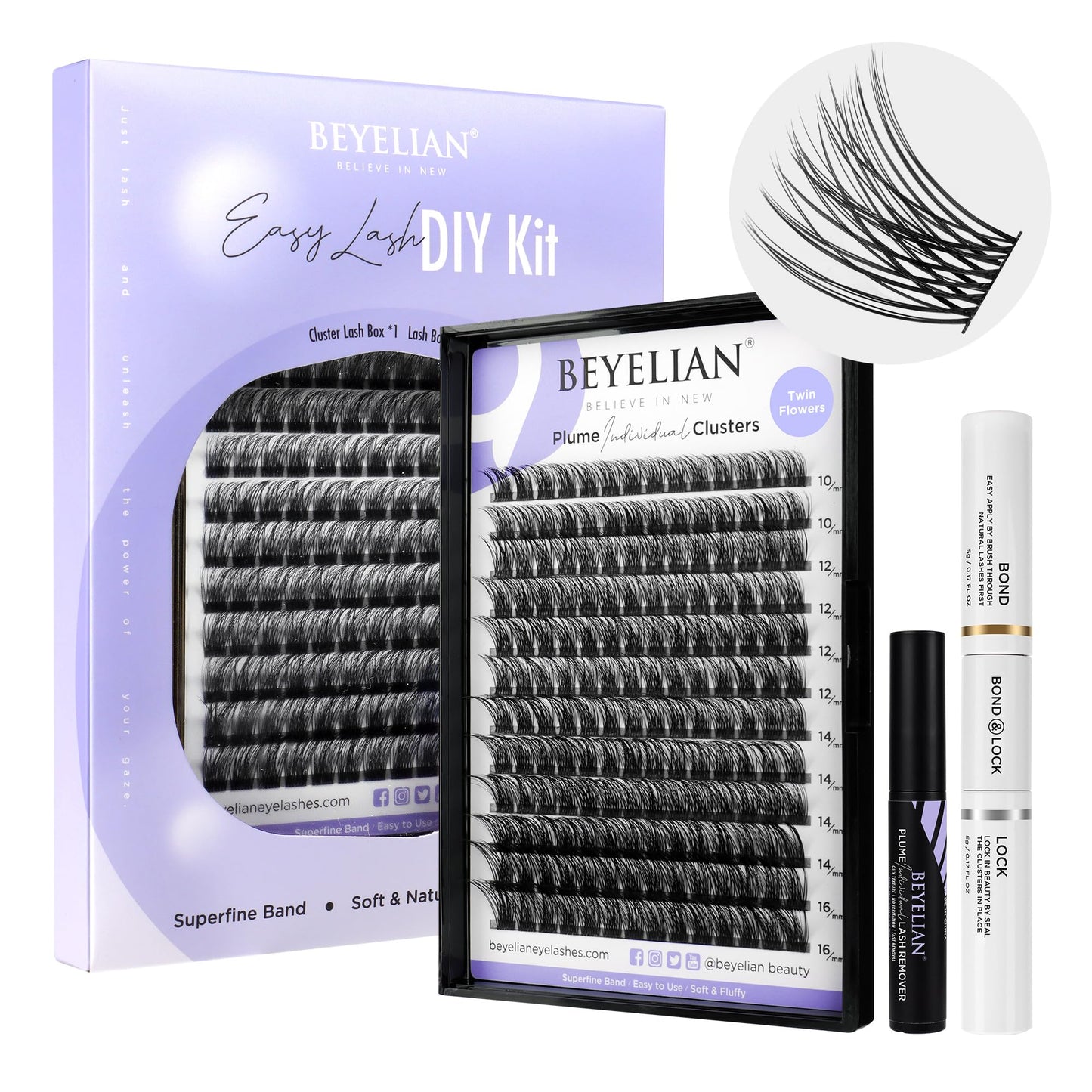 BEYELIAN DIY Lash Extension Kit, Cluster Lashes Kit with 168 Pcs Lash Clusters, Lash Bond and Seal, Lash Remover and Eyelash Applicator for Beginner DIY at Home