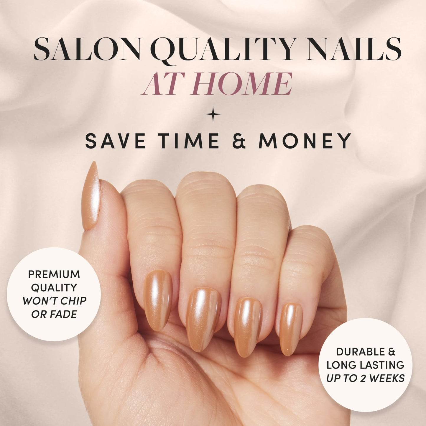 Glamnetic Press On Nails - Maple Glaze | Short Almond Nude Brown Neutral Nails with Glaze Finish | 15 Sizes - 30 Nail Kit with Glue