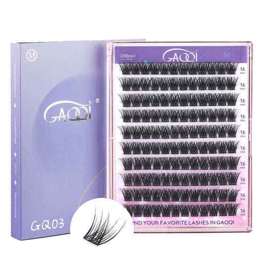 GAQQI Lash Clusters, Eyelash Clusters 120PCS C Curl Individual Lashes, Wispy Cluster Eyelash Extension 16mm Only, Natural Looking Cluster Lashes （GQ03, C Curl, 16mm)