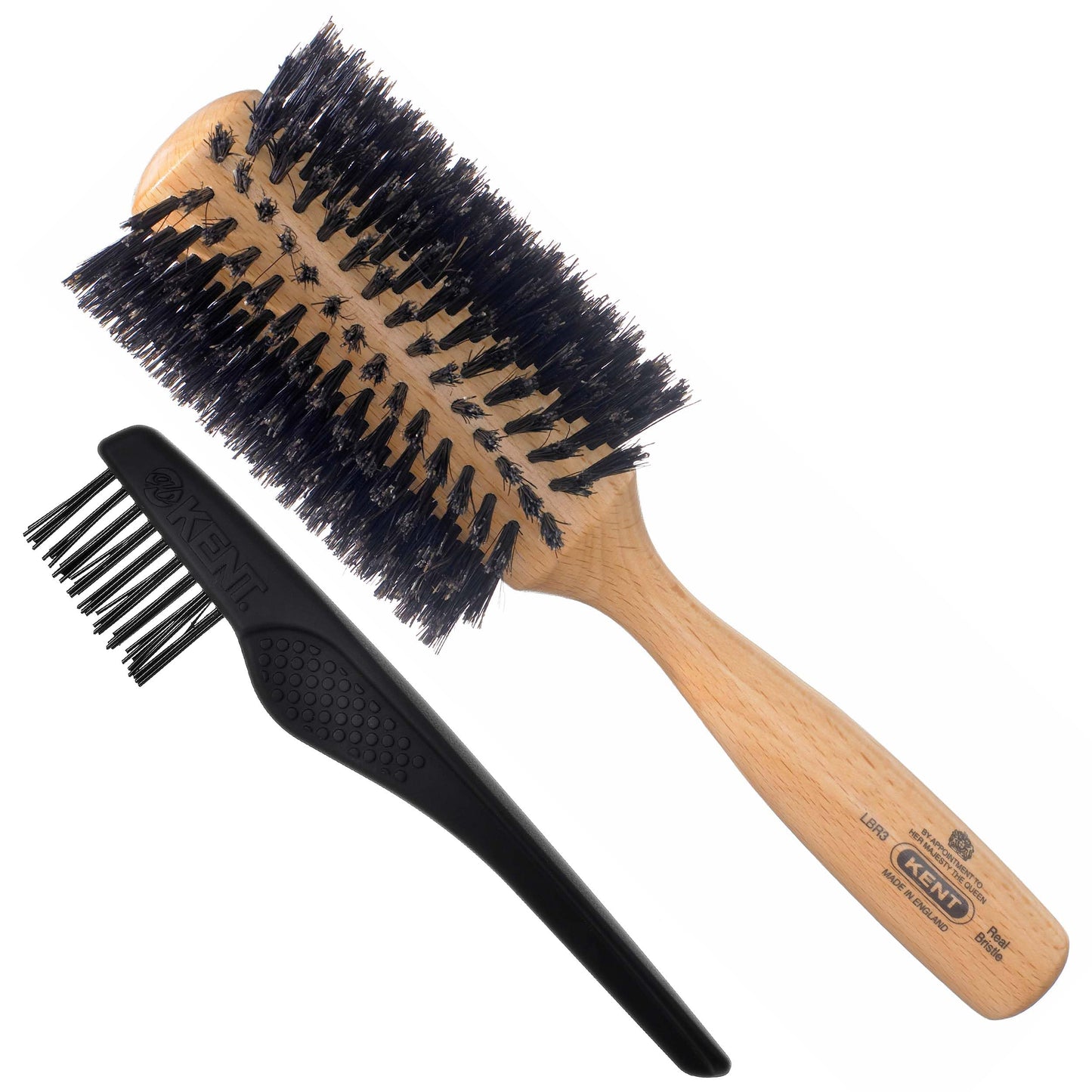 KENT LBR3 Finest Hair Brushes for Women Blow Dry Brush Made of Beechwood - Spiral Radial Boar Bristle Hairbrush for Long and Thick Hair - Royal Salon Style Straightening Pure Wood Brush from