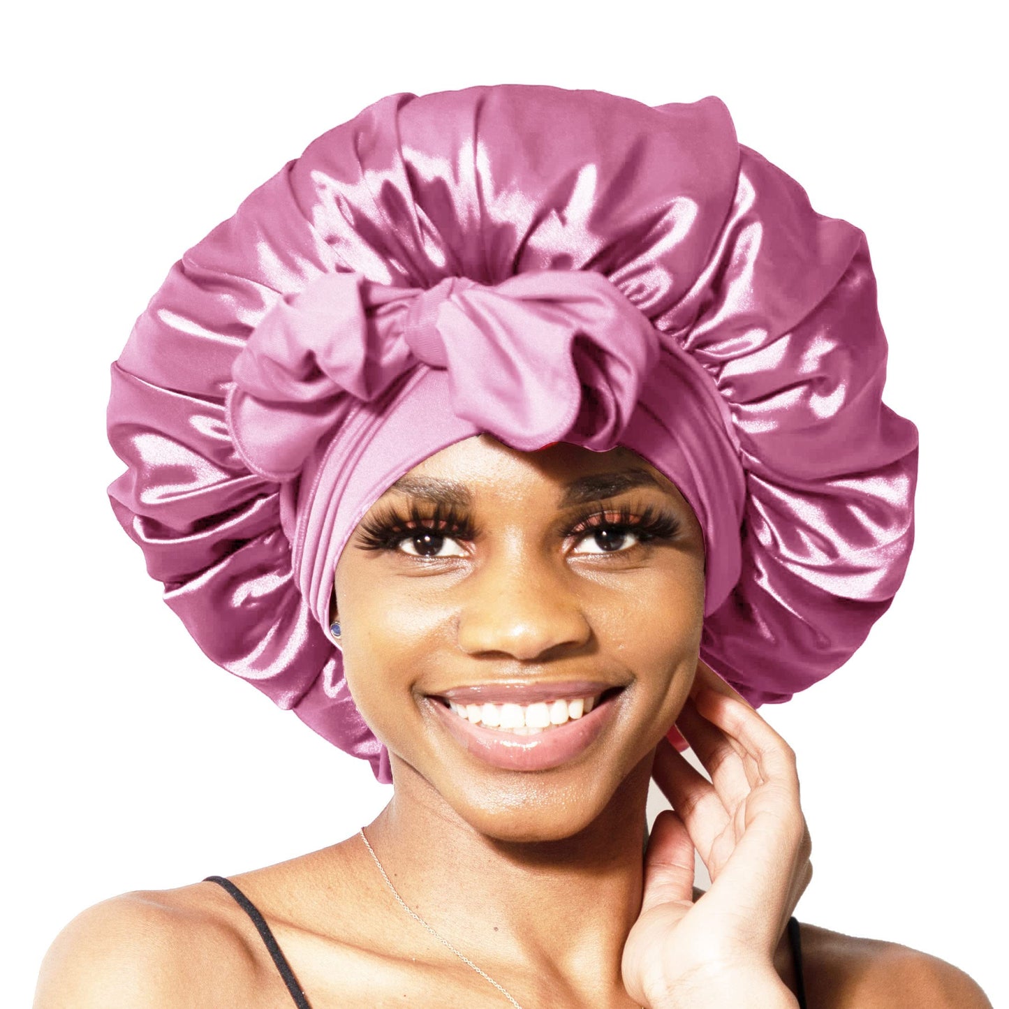 BONNET QUEEN Silk Bonnet for Sleeping Women Satin Bonnet Hair Bonnet Night Sleep Cap Scarf wrap for Curly Hair with tie Band Dark Rose Gold