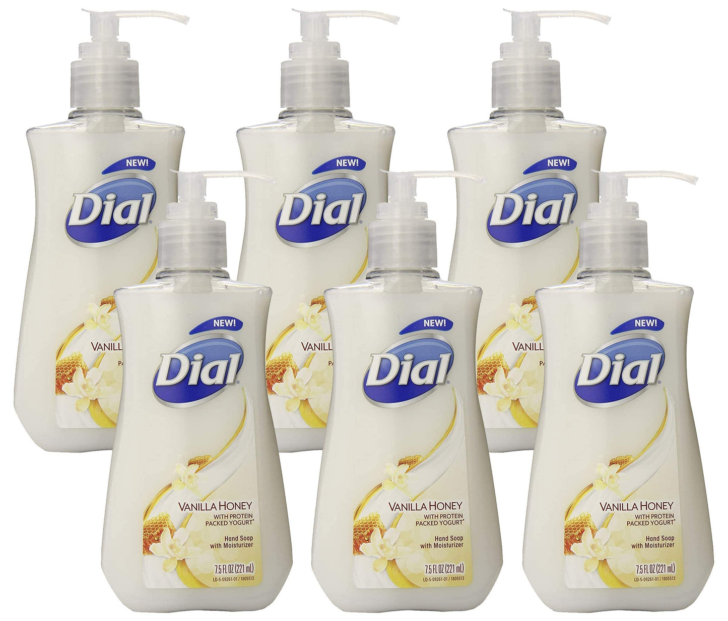 Dial Liquid Hand Soap, Vanilla Honey, 7.5 Fluid Ounces, Pack of 6