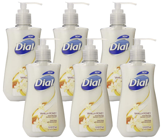 Dial Liquid Hand Soap, Vanilla Honey, 7.5 Fluid Ounces, Pack of 6