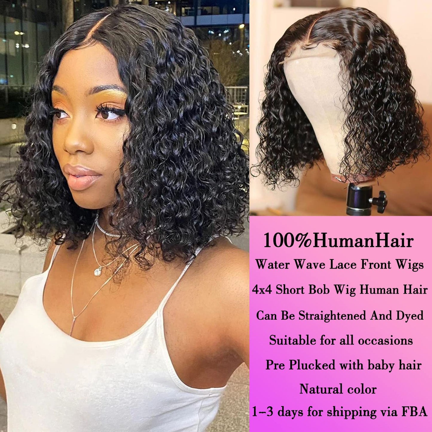 UMEGIRL Short Curly Lace Closure Bob Wigs Human Hair 150% Density Water Wig Wet and Wavy Wigs for Black Women 4x4 Curly Bob Wigs Human Hair Natural Color 16inch