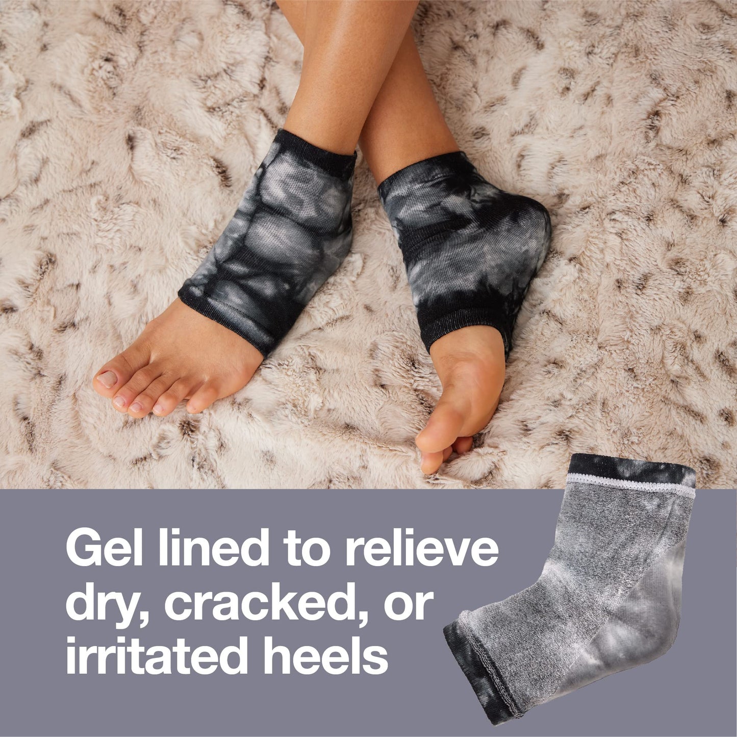 ZenToes Moisturizing Heel Socks 2 Pairs Gel Lined Toeless Spa Socks to Heal and Treat Dry, Cracked Heels While You Sleep (Regular, Black Tie Dye)