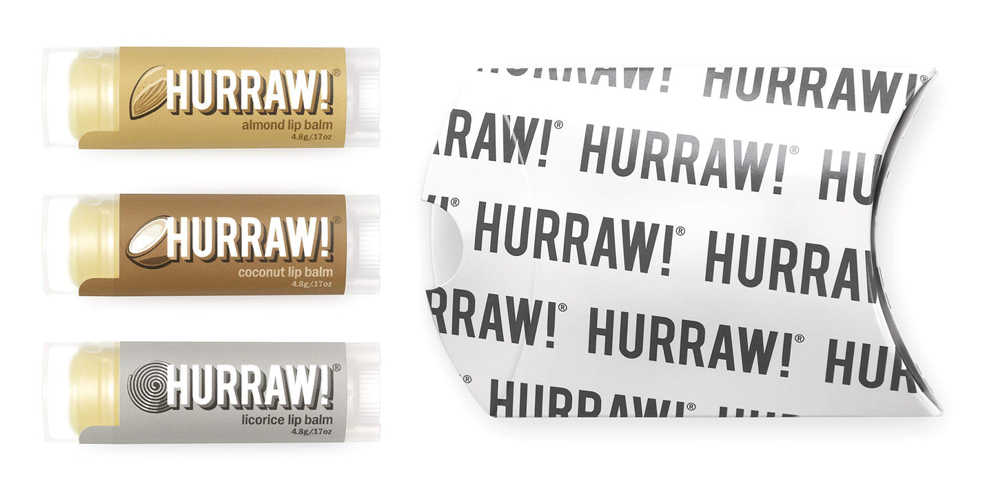 Hurraw! Almond, Coconut, Licorice Lip Balms, 3 Pack Bundle: Organic, Certified Vegan, Cruelty and Gluten Free. Non-GMO, 100% Natural. Bee, Shea, Soy & Palm Free. Made in USA