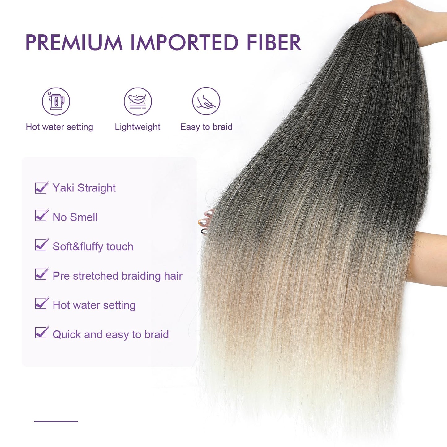 ROSDINA Pre-stretched Braiding Hair - 30 Inch 8 Packs Ombre Blonde 3 Tones Hair For Twist or Box Braids, Yaki Texture Hot Water Setting Synthetic Braiding Hair Extensions (30 Inch, 1B/27/613-8P)