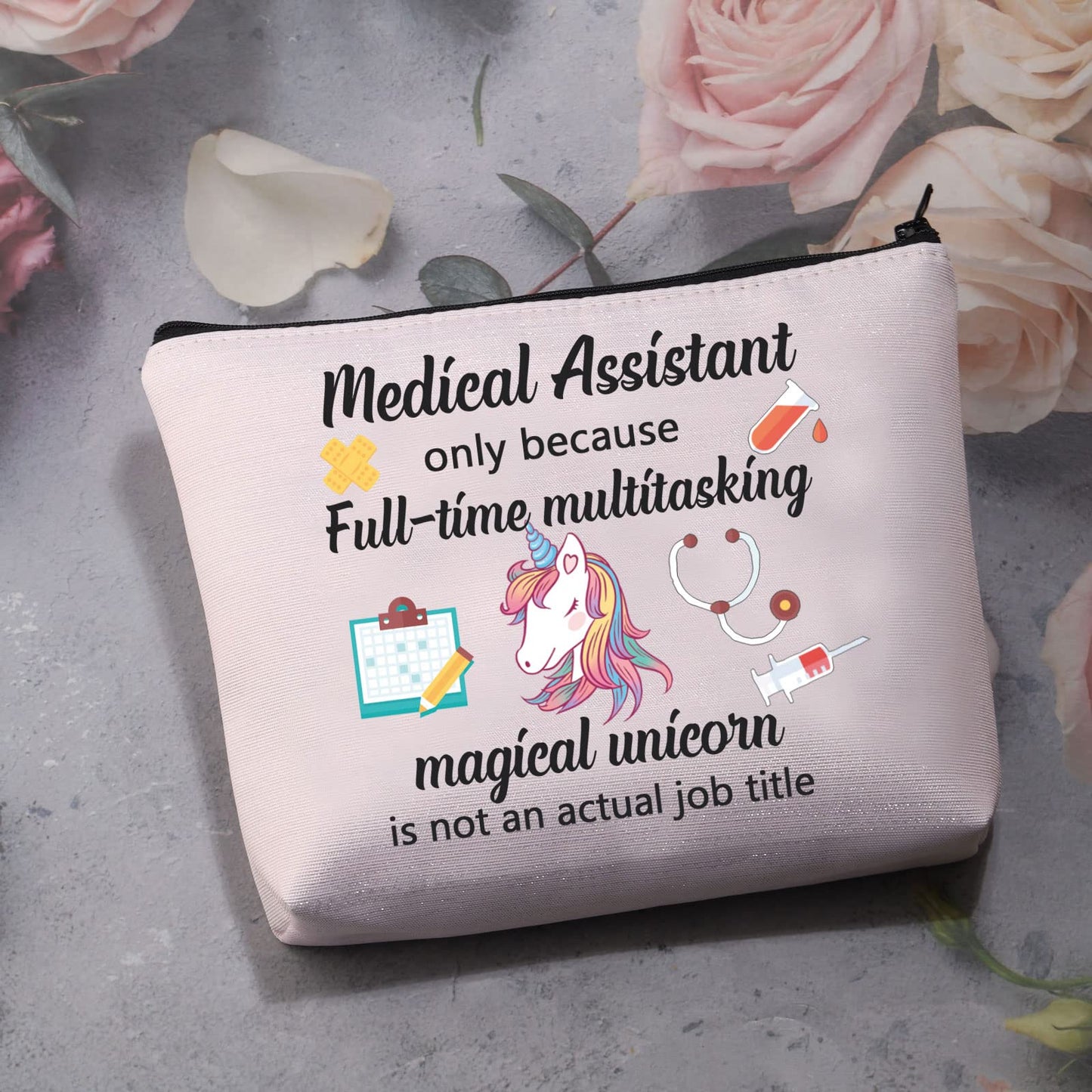 MBMSO Medical Assistant Makeup Bag MA Gift for Nurse Medical Assistant Graduation Gift Cosmetic Pouch Bag Unicorn Bag(Medical Assistant bag-pink)