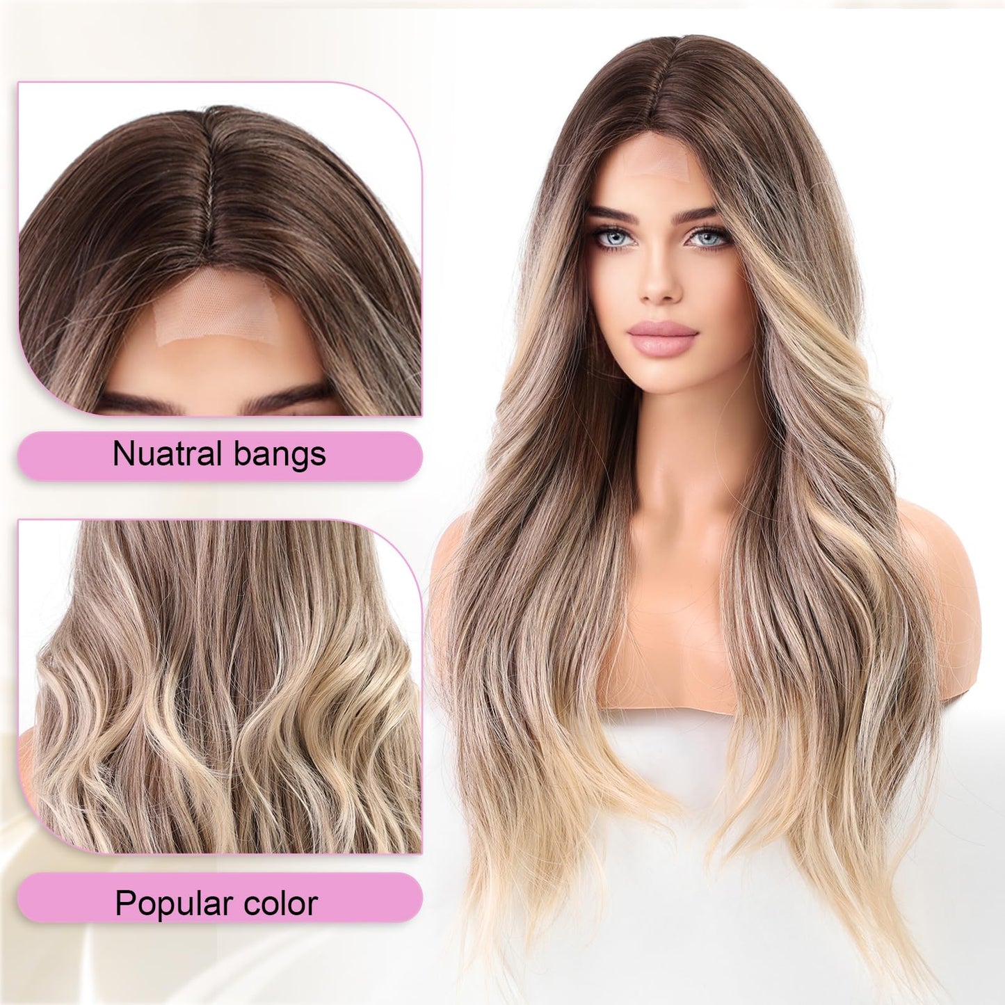 Getshow Long Blonde Wavy Wigs for Women Synthetic Wig for Party