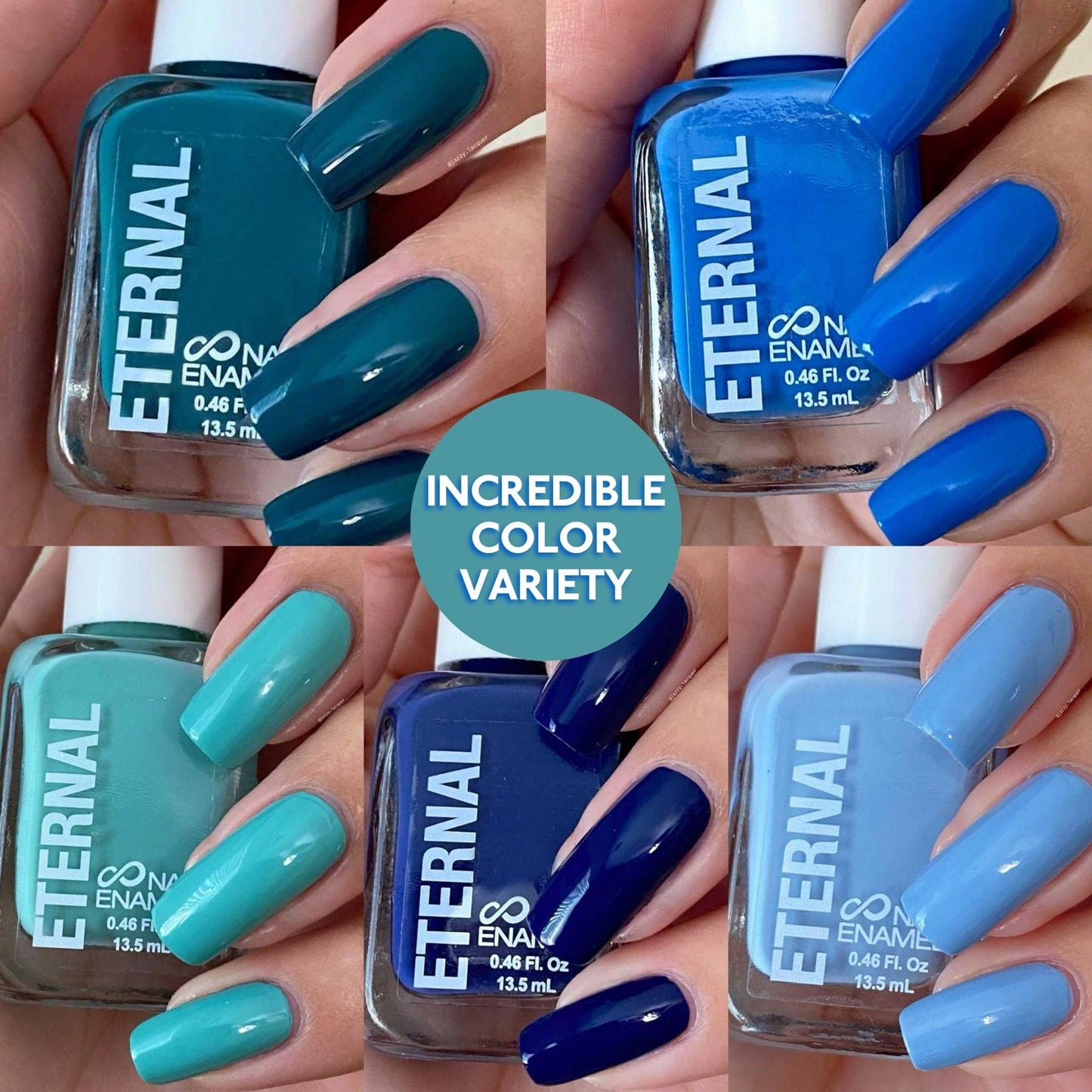 Eternal Blue Nail Polish Set for Women (OCEAN VIEW) - Green Nail Polish Set for Girls - Lasting & Quick Dry Non Toxic Nail Polish Kit for Home DIY Manicure & Pedicure - Made in USA, 13.5mL (Set of 5)