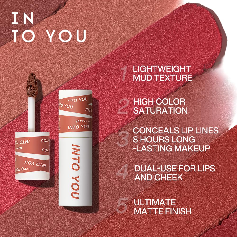 INTO YOU Matte Lipstick, Super Stay Lipstick for Women, Waterproof, Long Lasting Lipstick, High Impact Lipcolor with Lightweight Lip Mud Texture, Dual-use for Lips and Cheek, Pink Lipstick (EM525)