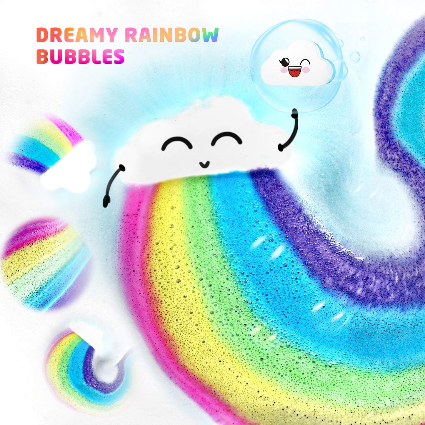 Elfinbay Rainbow Cloud Bath Bombs for Girls, 2 Extra Large Handmade Bath Bombs for Kids Bubble Bath Fizzies, Kids Safe Bath Bombs with Natural Essential Oils, Easter Basket Stuffers Mothers Day Gifts