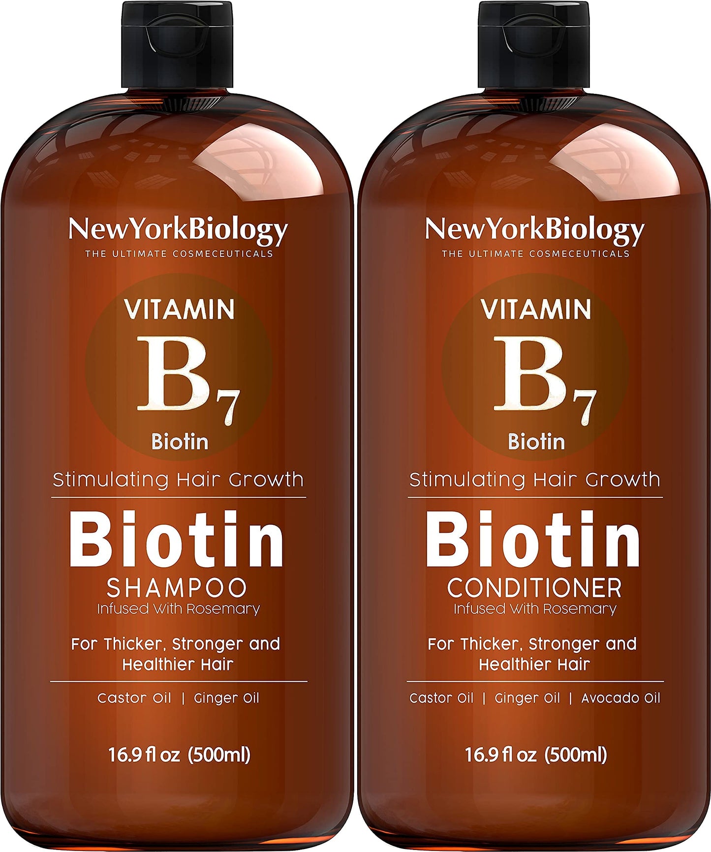 New York Biology Biotin Shampoo and Conditioner with Apple Cider Vinegar, Coconut Avocado Oil, and Moroccan Argan Oil - 16.9 fl oz