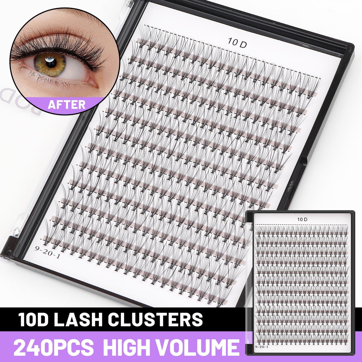 Bodermincer Black/Colored Cluster Lashes 240pcs 20D/40D DIY Eyelash Extension D Curl Long Individual Lashes Mixed Tray Faux Mink Lash Clusters Extensions 8-22mm (10D-12mm)