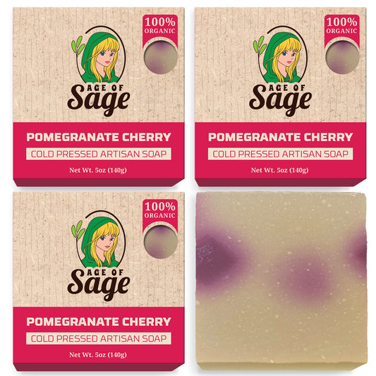 Age of Sage Natural Bar Soap for Women - Vegan Bath Soap Bars Gift Set - Handmade Cold Process Artisan Soap w/Essential Oil, All Moisturizing Wash Soaps, Fragrant Pomegranate Cherry Scent 4 Pack