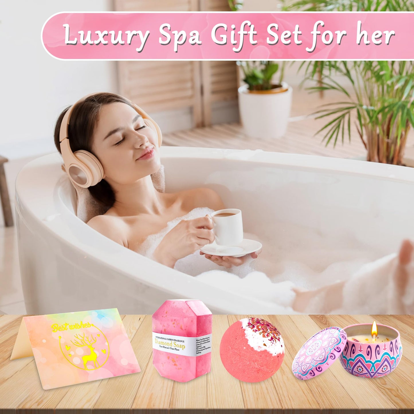 LUYITOM Pink Gift Box for Women Birthday Bath Relax Spa Basket for Mom Wife, Get Well Soon Gifts Baskets Ideas for Women on Mother’s Day Birthday