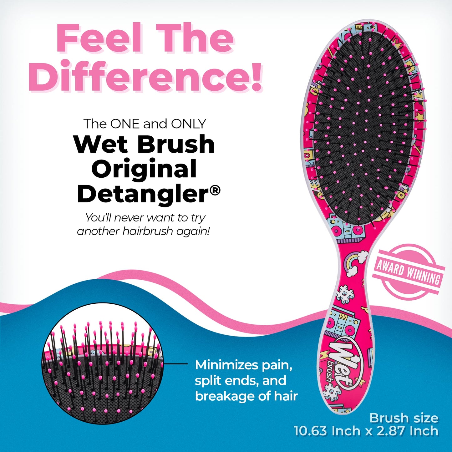 Wet Brush Original Detangler Hair Brush - Radio, Happy Hair - All Hair Types - Ultra-Soft Bristles Glide Through Tangles with Ease - Pain-Free Comb for Men, Women, Boys & Girls