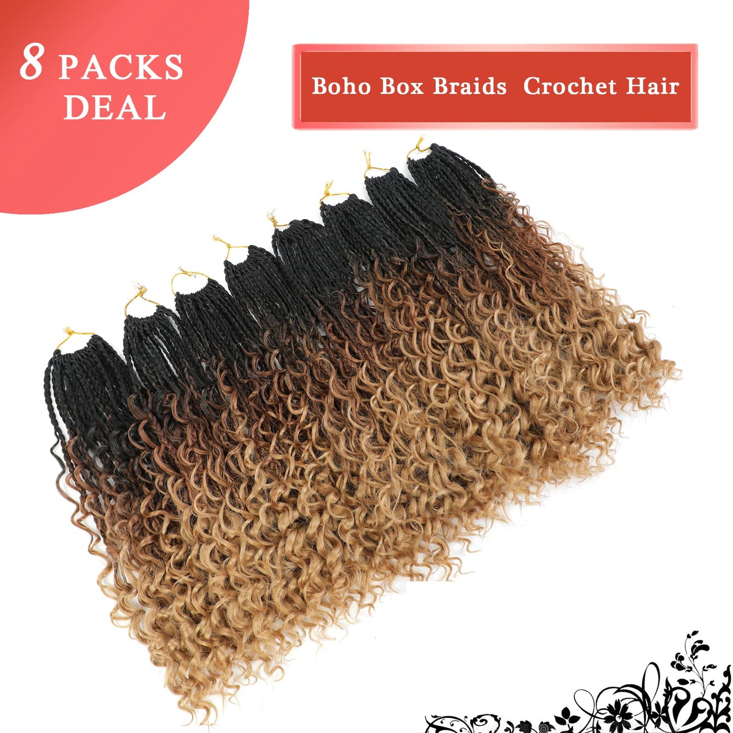 Liang Dian Goddess Box Braids Crochet Hair With Curly Ends 24 Inch 8 Packs Bohomian Braids Hair Crochet Braids for Black Women (24 Inch 1B/30/27)