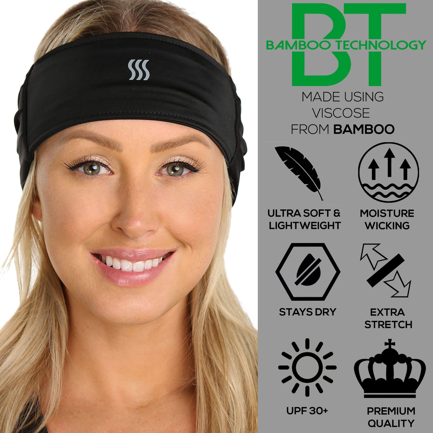 SAAKA X-Band. Extra Wide Headband for Women & Men. Running, Yoga, Workout & Sports. (Black)