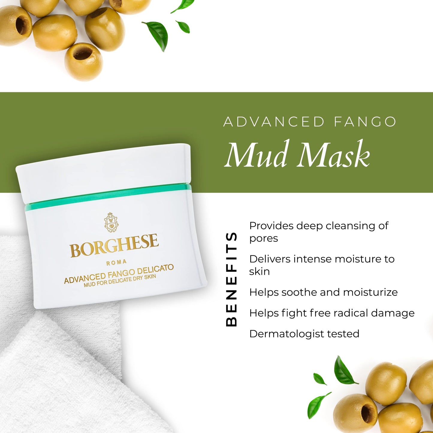 Borghese Advanced Fango Delicato Moisturizing Mud Mask - For Delicate Dry Skin - 2.7 FL Oz