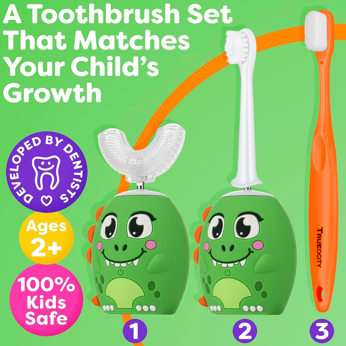 Trueocity Kids Toothbrushes U Shape (Unicorn + Dinosaur)