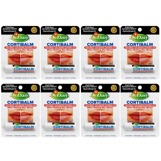 Dr. Dan's Cortibalm -8 pack-for Dry Cracked Lips - Healing Lip Balm for Severely Chapped Lips - Designed for Men, Women and Children