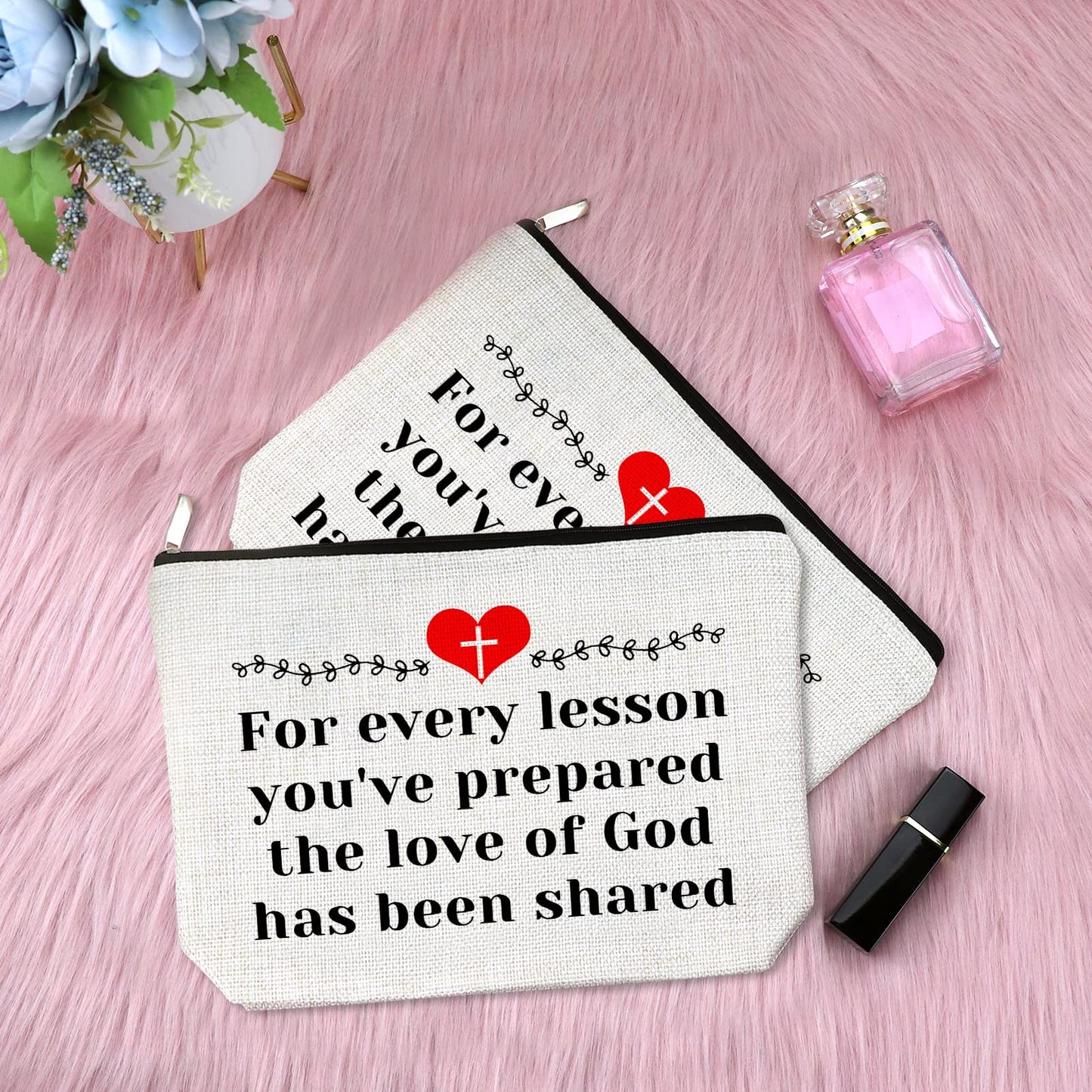 2Pcs Sunday School Teacher Appreciation Gift Makeup Bag Religious Gift for Women Teacher Appreciation Gift Christian Gift for Her Cosmetic Bag Birthday Gift for Teacher Graduation Christmas Gift