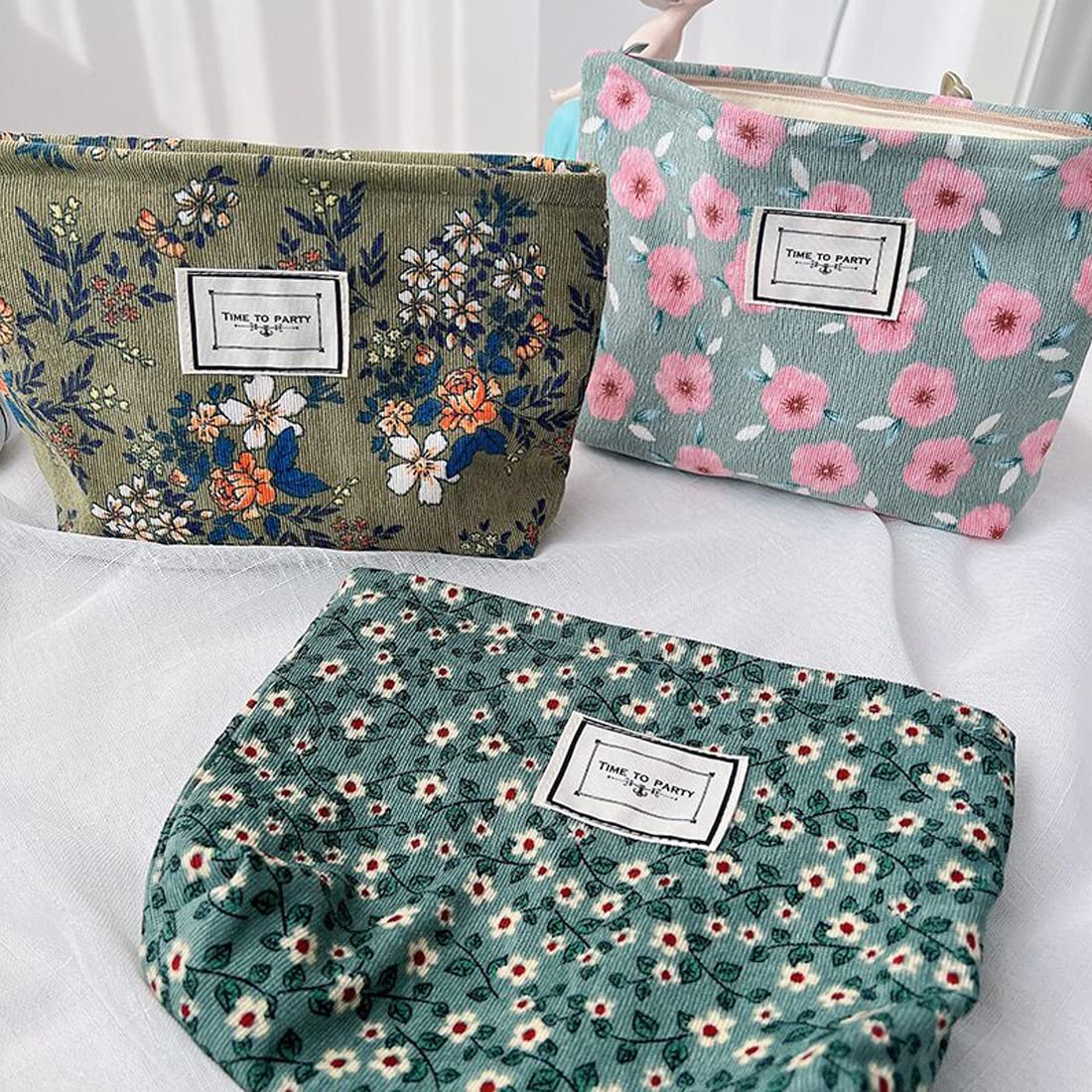 Cosmetic Bags for Women Makeup Bag Large Capacity Purse Travel Toiletry Zipper Storage Pouch Make up Brushes Organizer for Gifts (Plant Flowers, Dark Green)