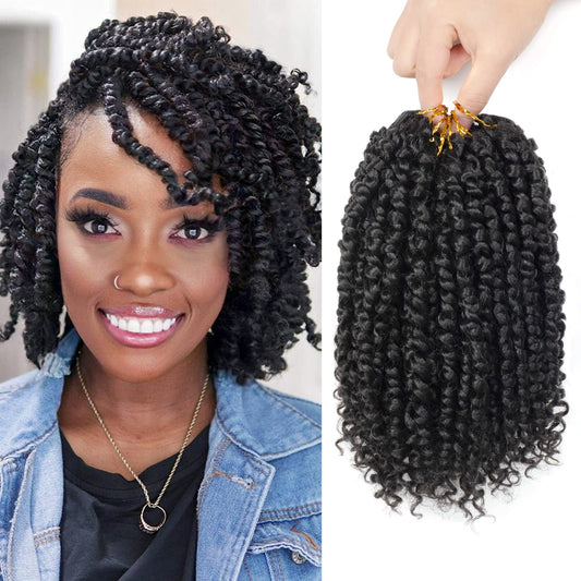 Passion Twist Hair - 8 Packs 8 Inch Passion Twist Crochet Hair For Women, Crochet Pretwisted Curly Hair Passion Twists Synthetic Braiding Hair Extensions(8 Inch 8 Packs, 1B)