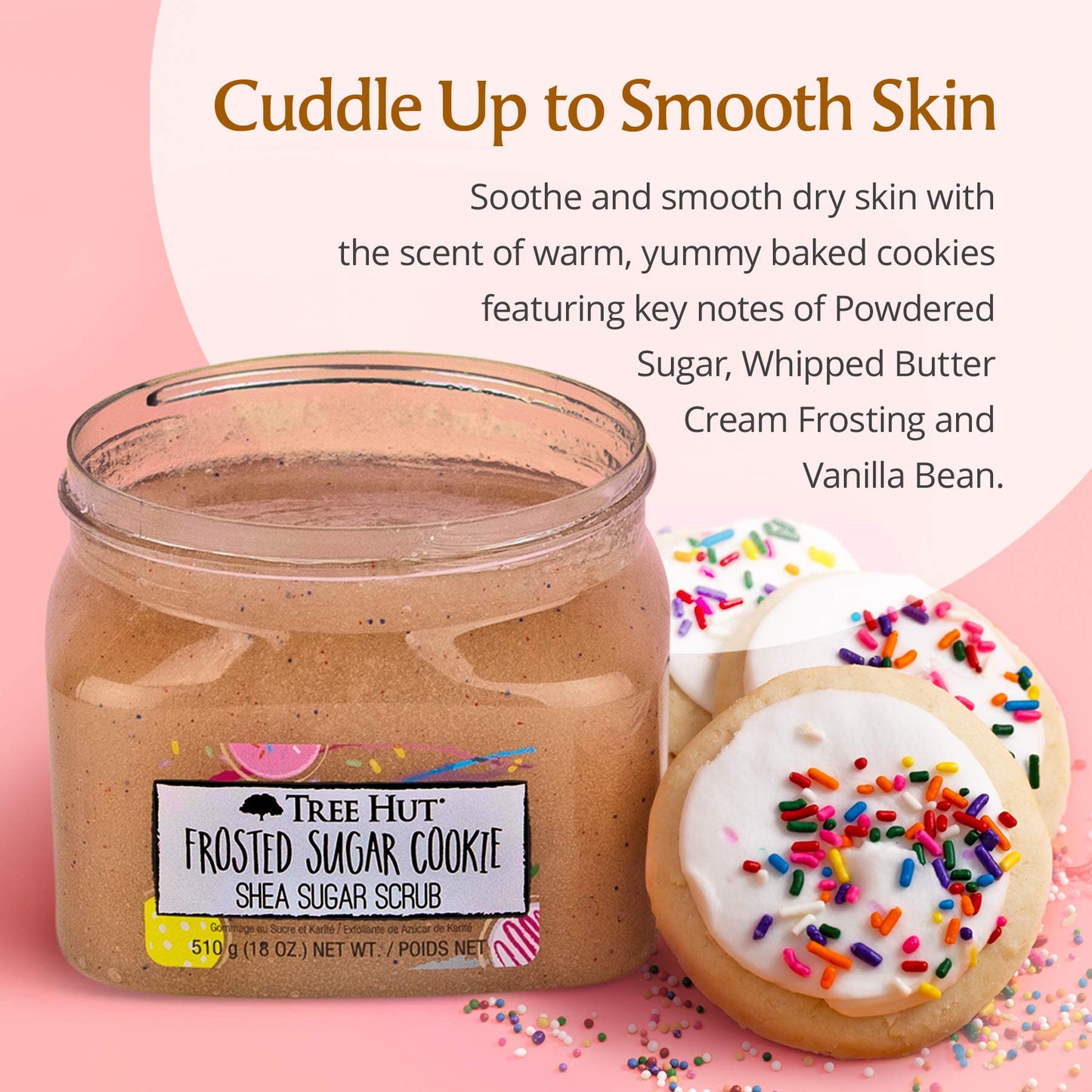 Tree Hut Frosted Sugar Cookie Shea Sugar Scrub, 18 oz, Ultra Hydrating and Exfoliating Scrub for Nourishing Essential Body Care