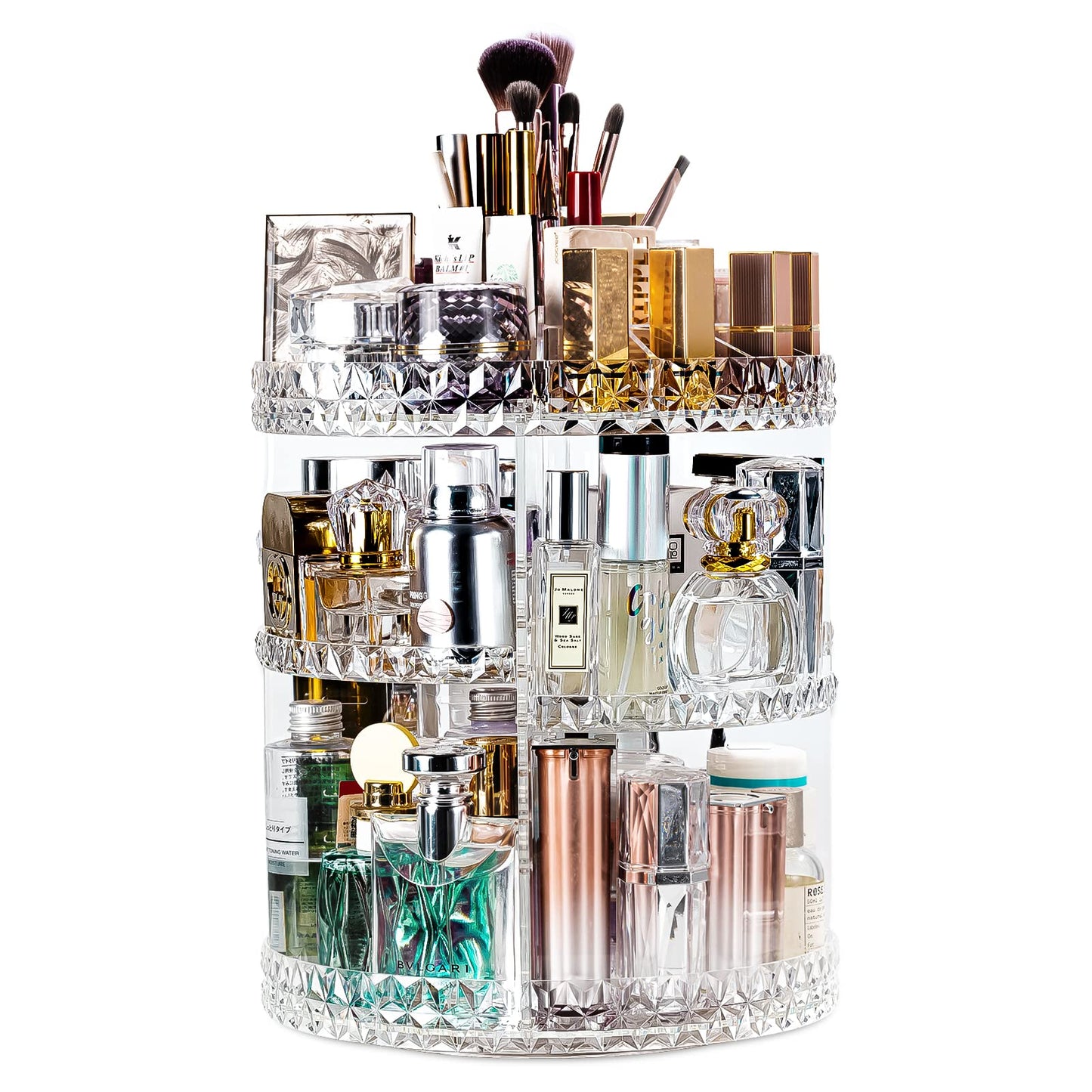 DreamGenius Makeup Organizer, 360 Degree Rotating Perfume Organizer, Adjustable Makeup organizers and storage with 3 Layers, Fits Makeup Brushes Lipsticks and Jewelry, Clear Acrylic