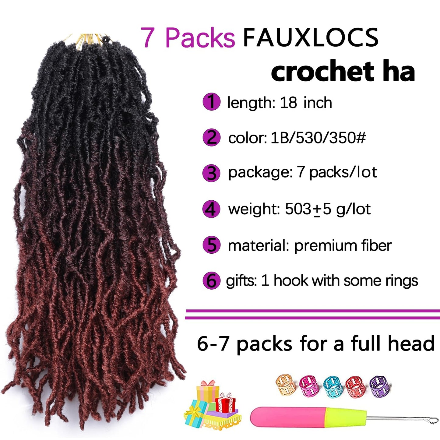 LocsGuard Faux Locs Crochet Hair Soft Locs 18 inch 7 Packs 1B-530-350# Goddess Crochet Hair Wave Braids Hair Extensions Pre Looped Distressed Locs For Black Women (18 Inch (Pack of 7), 1B-530-350#)