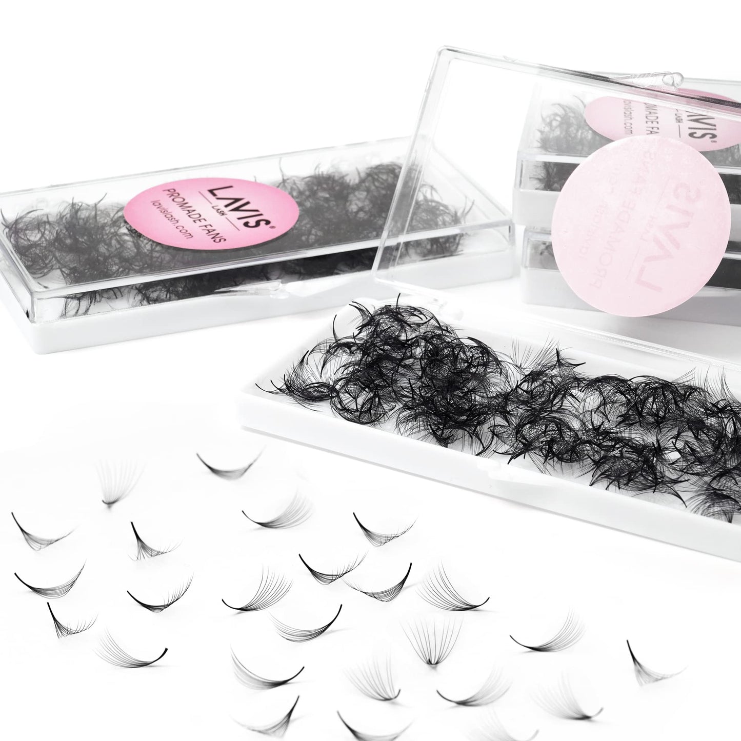 LAVISLASH 500 Promade Fans Eyelash Extension | Handmade Loose Volume Lash | Mutiple Options 3D-8D/10D/12D/14D/16D Fans | 0.03/0.05/0.07mm Thickness | C/CC/D Curl | 8-16mm Length(10D-0.05-D-16mm)