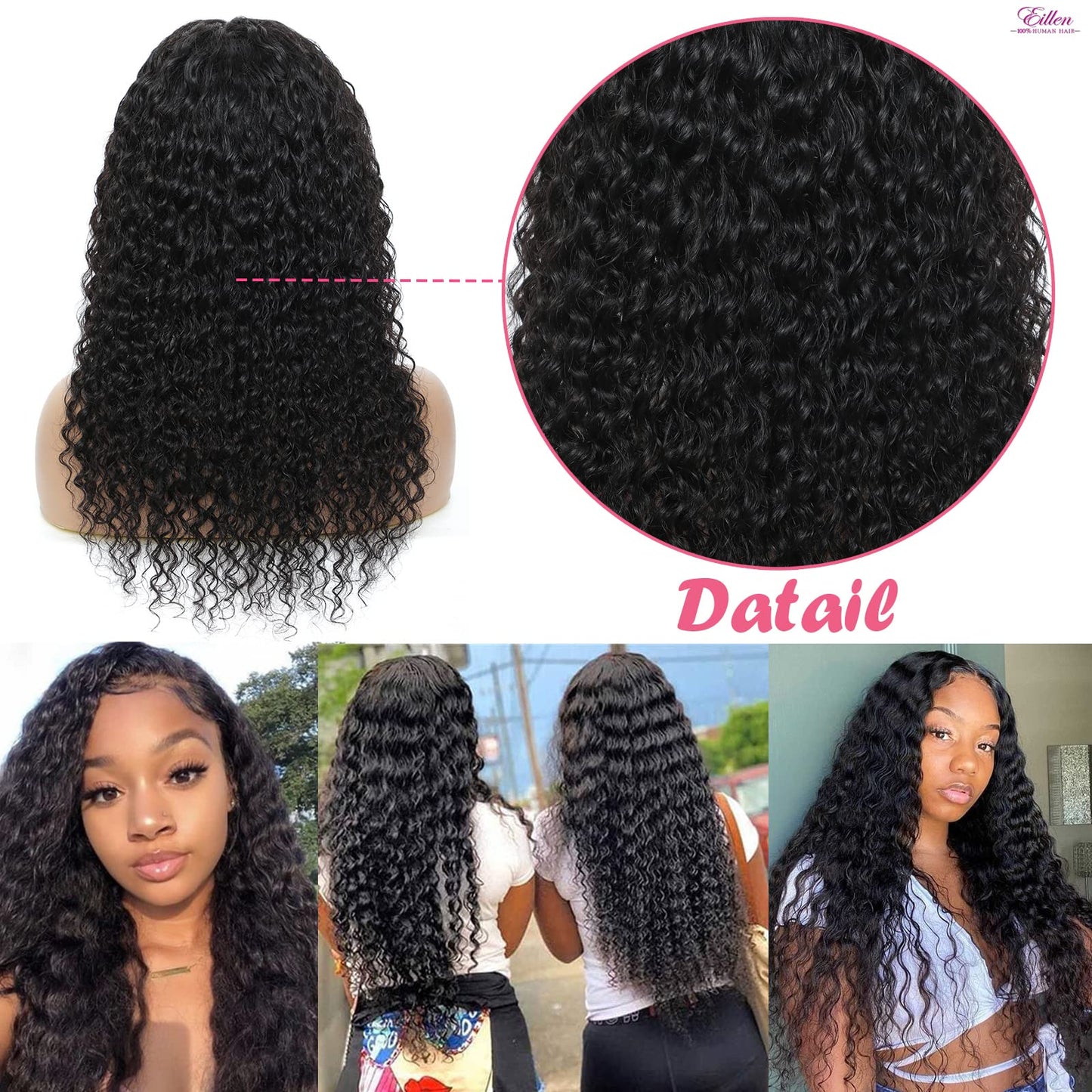 Eileen 13x4 HD Lace Front Wigs Human Hair Deep Wave 20 Inch Glueless Wigs Human Hair Wet and Wavy 180 Density Lace Frontal Wigs Human Hair Closure Wig Human Hair for Women Natural Black