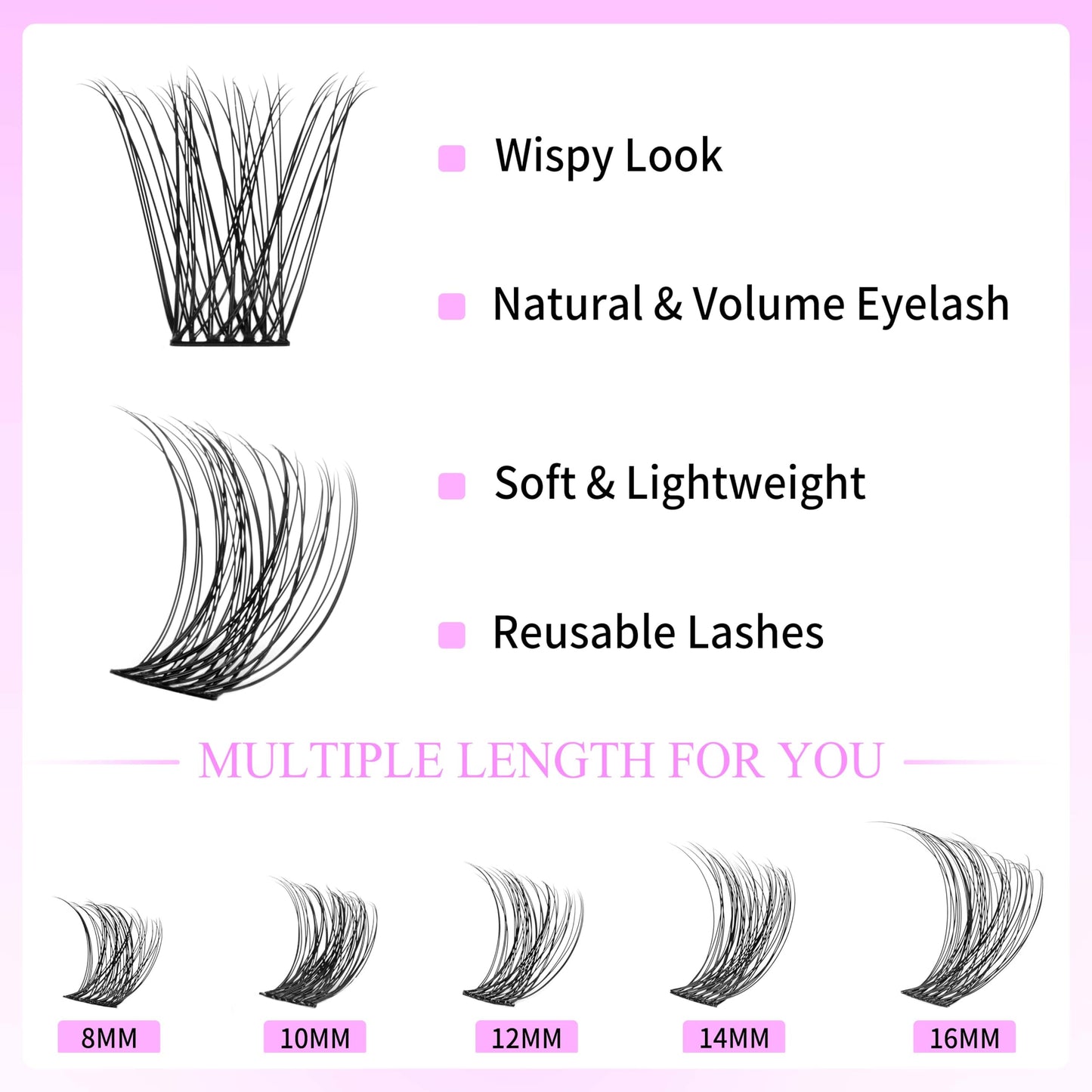 VEYESBEAUTY Lash Clusters Kit Individual Eyelash Extensions Thin & Invisible Band DIY False Eyelashes Newbie's Five-Second Series Wispy Lash Tray, Boldeye KIT with Bond&Seal Remover Applicator