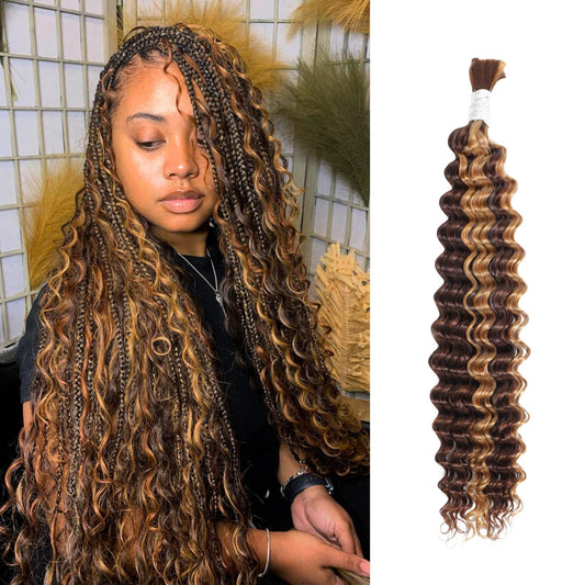 AUROO 10A Braiding Hair Deep Wave Bulk Human Hair For Braiding 22In,No Weft Honey Blonde Highlight Ombre Bundles Curly Micro Braiding Hair For Boho Knotless Braids 100% Virgin Human Braiding Hair 100g