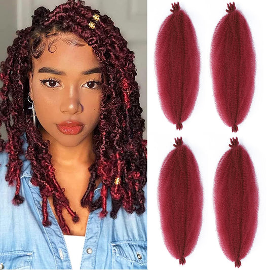 Anemoi Red Burgundy Marley Twist Braiding Hair, 10 Inch 4 Packs Springy Afro Kinky Twist Hair,Pre-Fluffed Spring Twist Hair Twisted Up Marley Hair For Black Women Crochet Braids(10inch,4packs,BUG#)