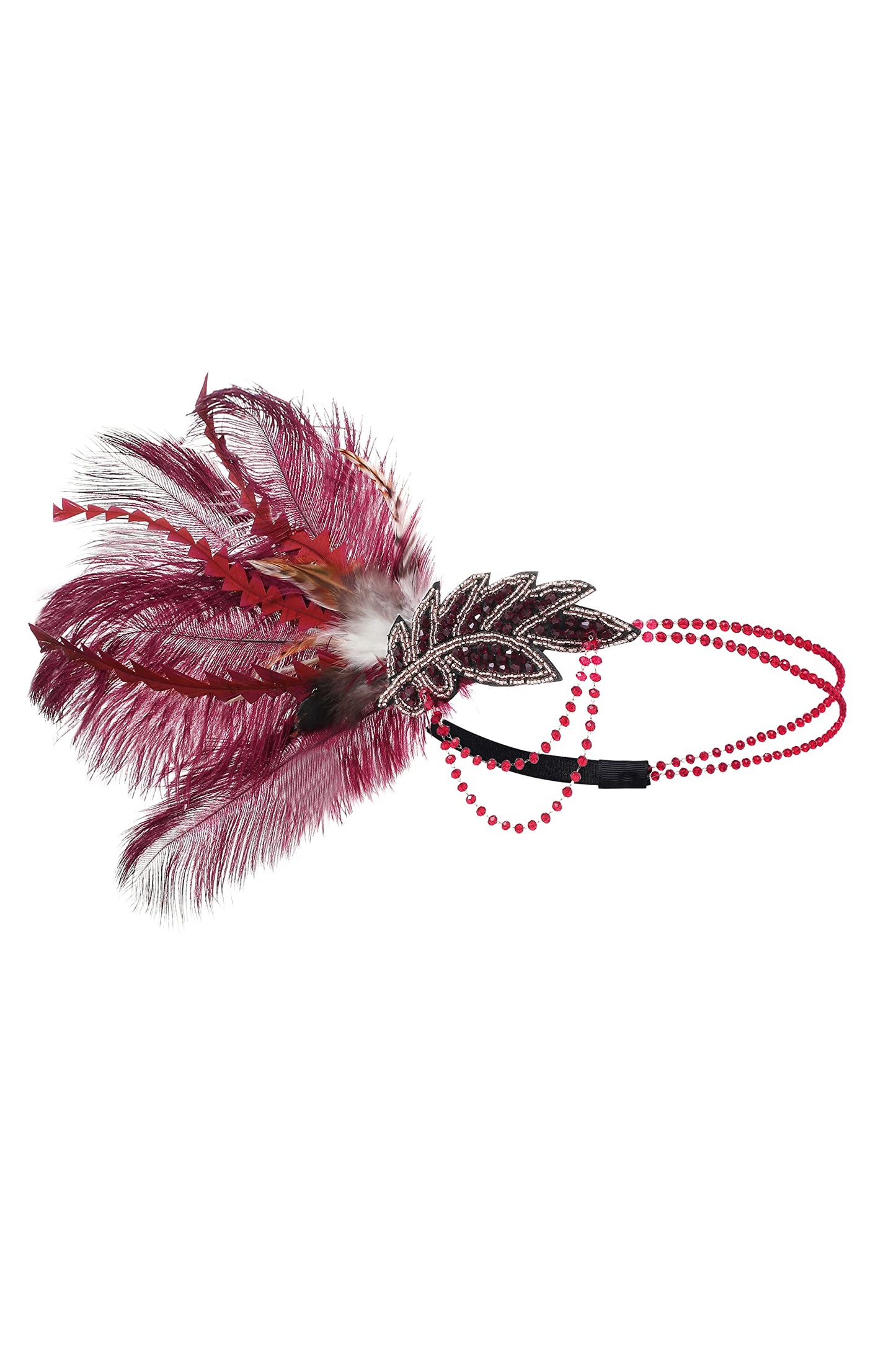 BABEYOND 1920s Headpiece Flapper Headband - Roaring 20's Sequined Showgirl Hair Band with Feather (Wine Red)