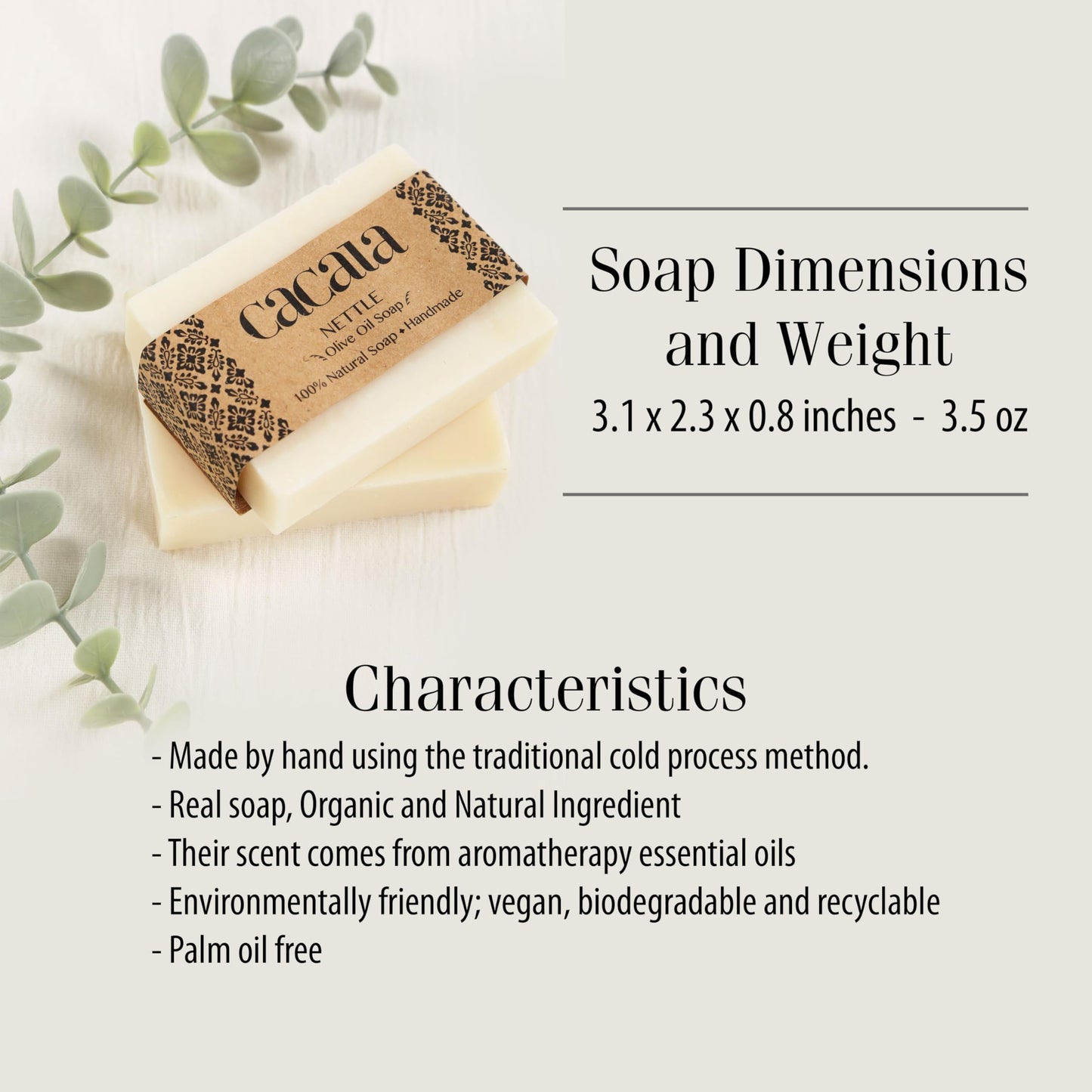 Cacala 100% Natural Organic Olive Oil Soap Unisex Soap Bar - Skin and Body Nourishing - Organic Gift Idea - Handmade in Turkey (Eucalyptus, Pack of 2)