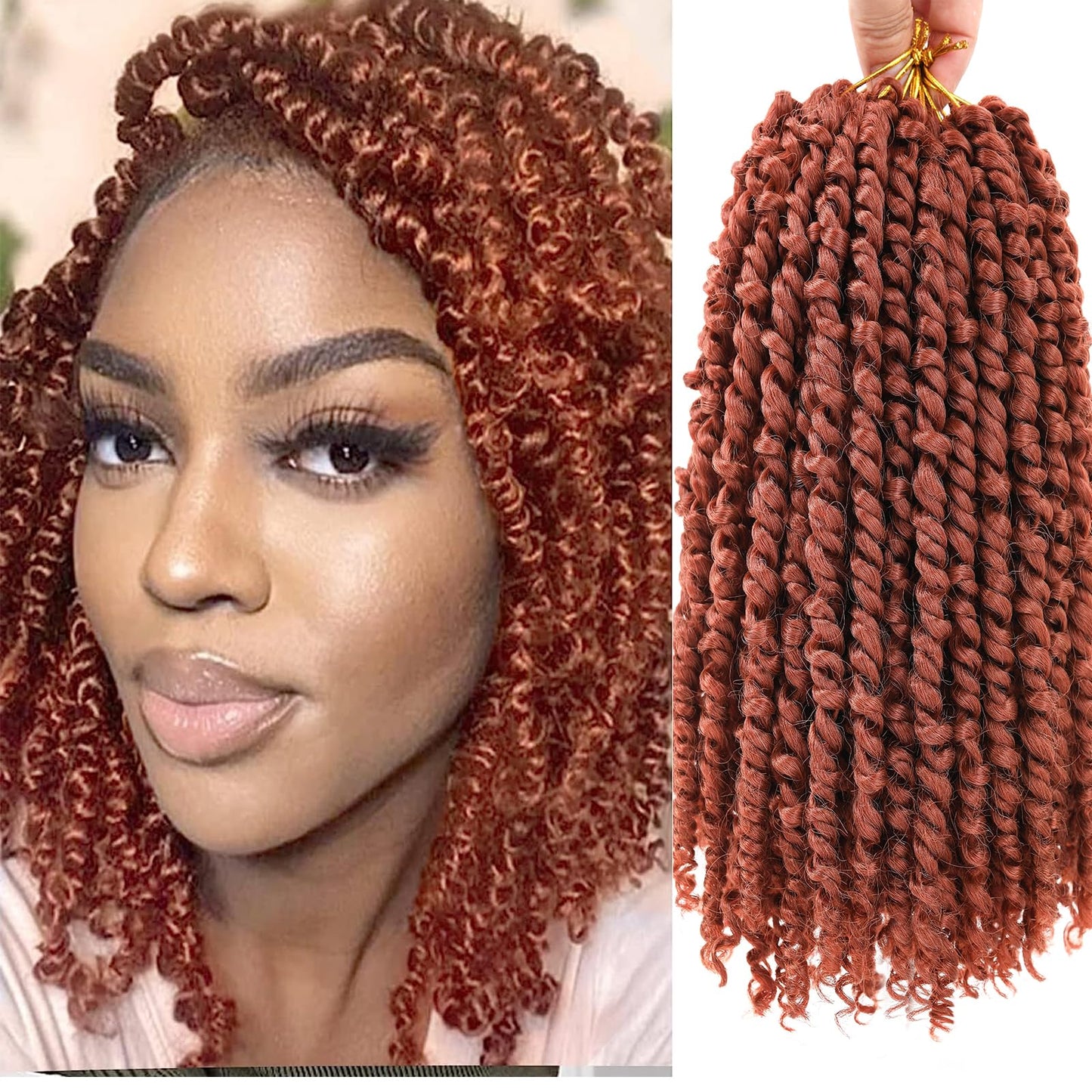 Copper Red Passion Twist Crochet Hair 10 Inch 9 Packs Pre-twisted Passion Twist Hair Pre Looped Crochet Hair for Black Women Bohemian Short Crochet Passion Twist Hair for Kids and Girls (10 Inch,350)