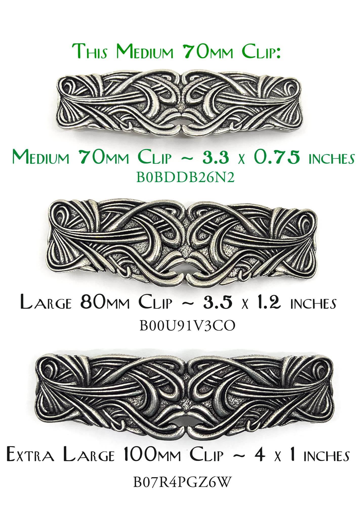 Large Art Nouveau Swirl Hair Clip, Hand Cast Metal Barrette Made in the USA with an 80mm Clip by Oberon Design, 1 Piece