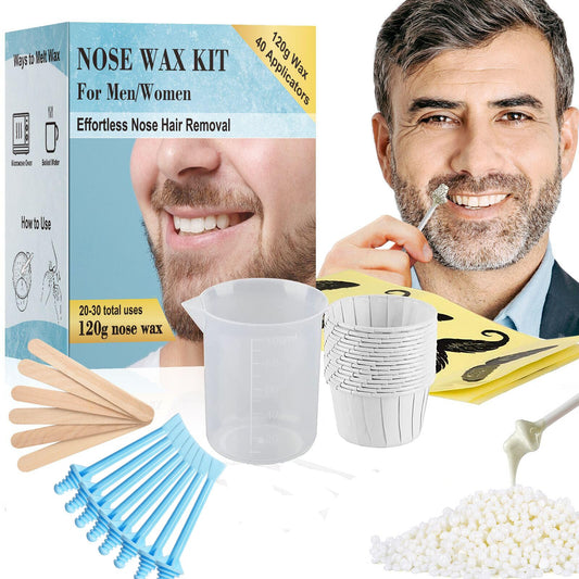 120g Nose Wax Kit for Men and Women, Nose Waxing with 30 Blue Applicators，20 Mustache Guards, 20pcs Paper Cup, 10pcs wooden sticks - Nose Hair Wax Painless Nose Hair Removal at Least 20 Times Usage