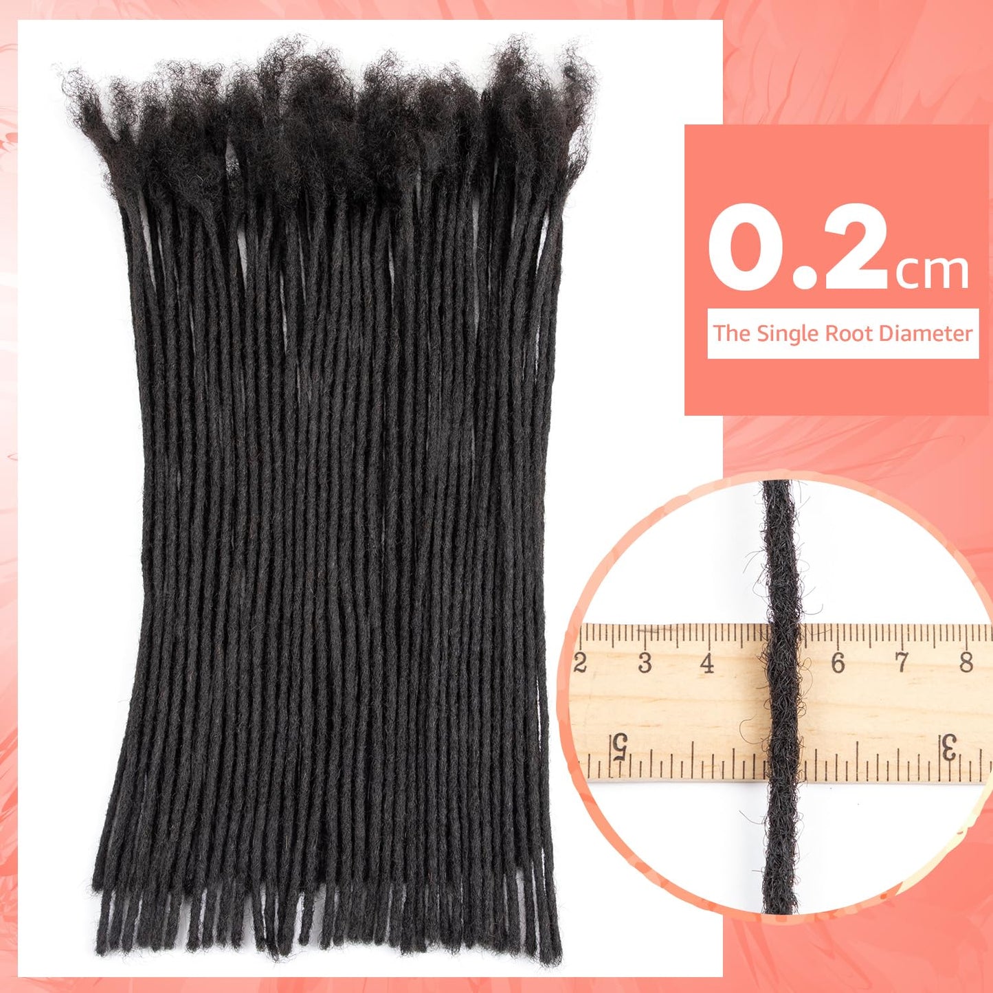 Teresa 14 Inch 0.2cm Width Loc Extension Human Hair Natural Black 40 Strands Full Hand-made Permanent Locs Extensions Can Be Dyed and Bleached for Men/Women/Kids Real Dreadlock Extensions Human Hair