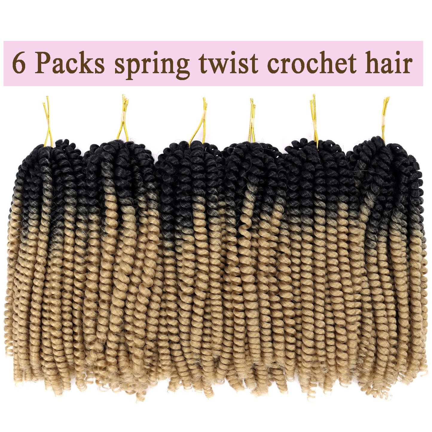 6 Packs Spring Twist Hair Blonde 8 Inch Spring Twist Crochet Hair Fluffy Spring Twist Synthetic Fiber Bomb Twist Crochet Braids Low Temperature Twist Crochet Hair for Black Women(OT27)